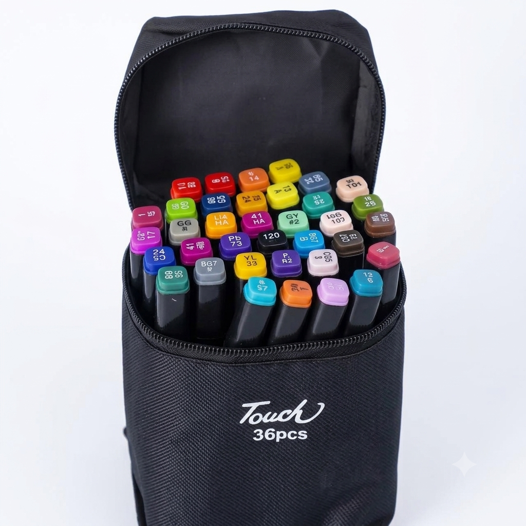 Touch Dual-Tip Marker Pens Set with Zippered Canvas Carrying Case