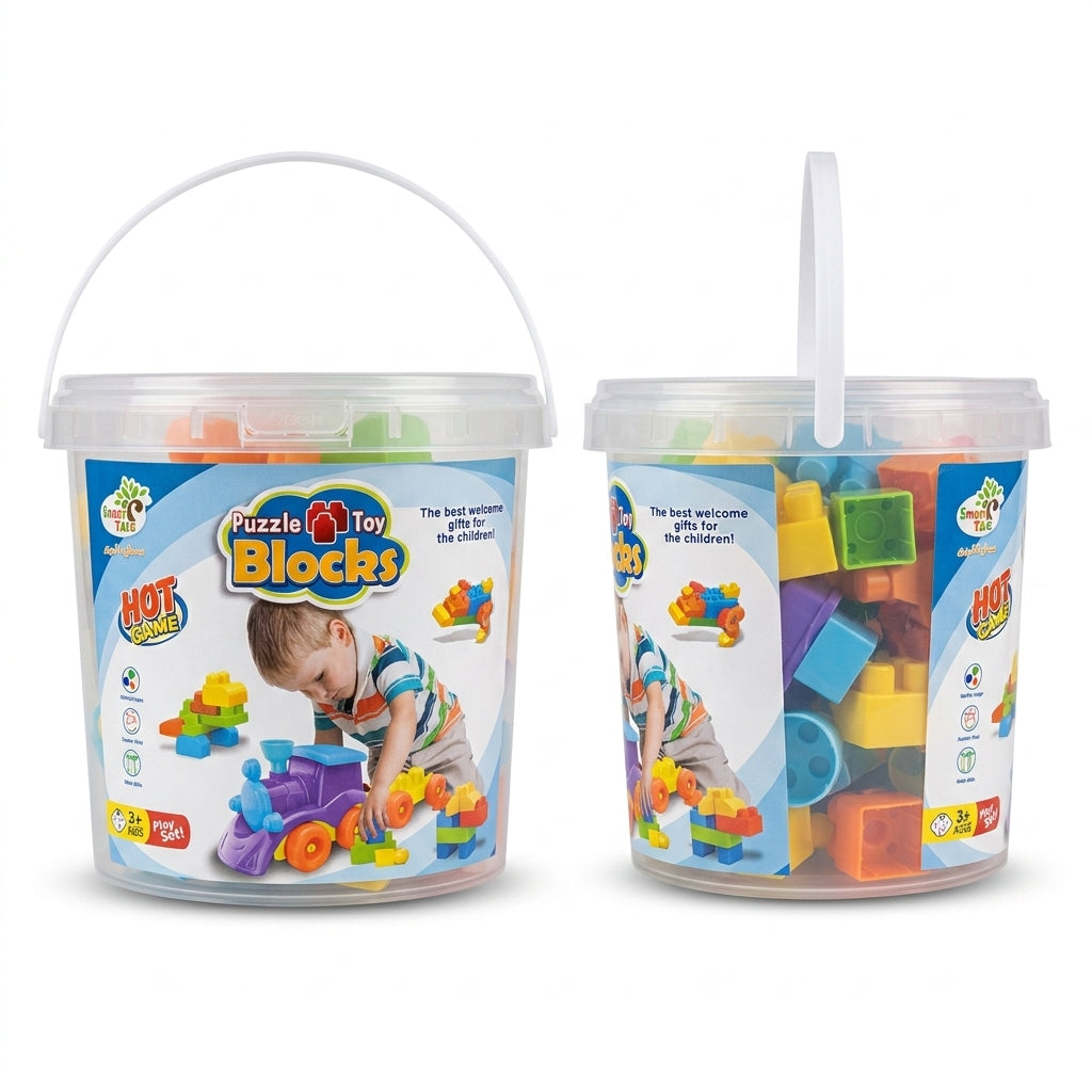 Kids Building Blocks Puzzle Toy Set in Storage Bucket