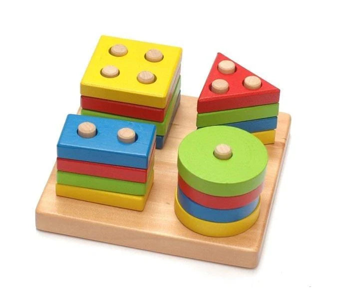 Column Wooden Geometric Shape Sorter & Stacker Puzzle