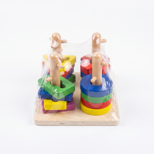 4-in-1 Wooden Geometric Twist & Sort Column Stacker
