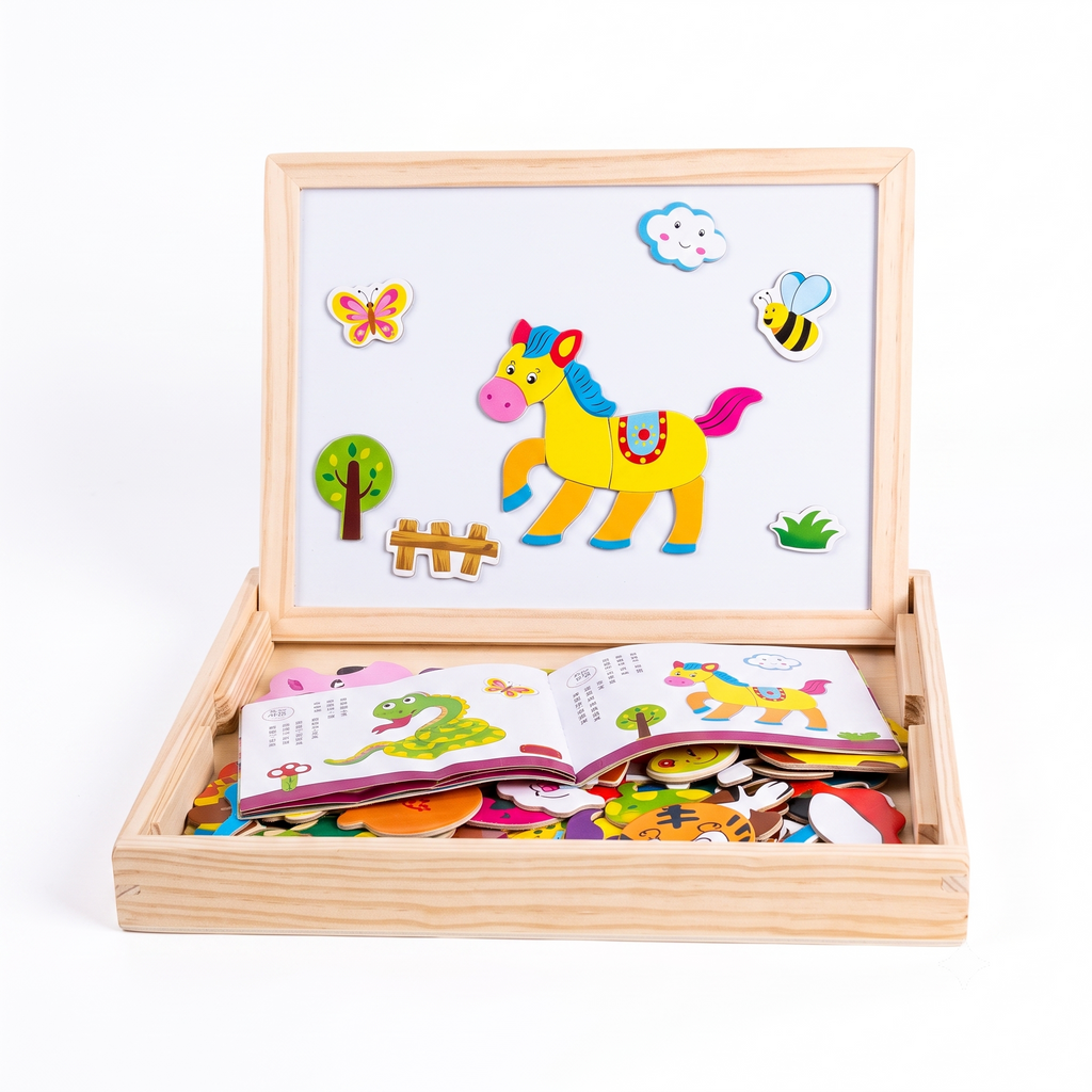Wooden Magnetic Animal Puzzle Board with Drawing Set