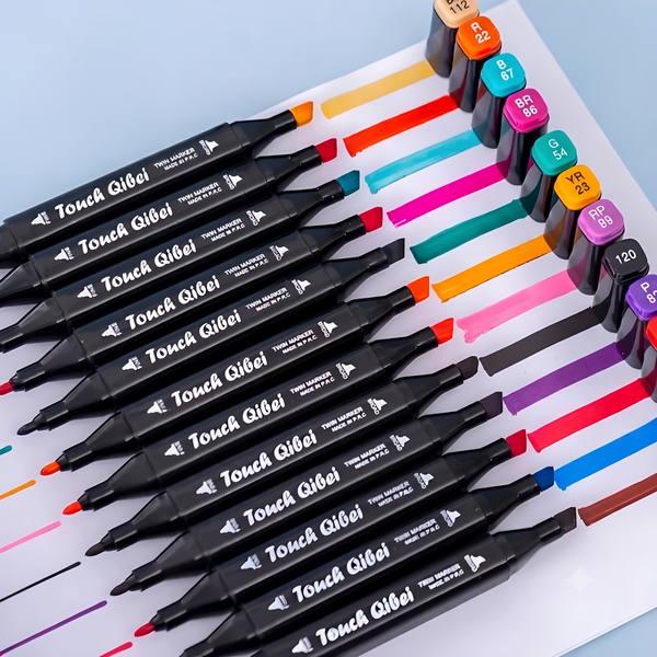 Touch Dual-Tip Marker Pens Set with Zippered Canvas Carrying Case