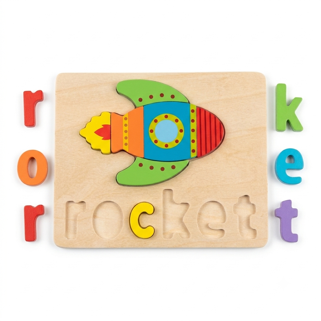 Wooden Rocket & Word Spelling Puzzle