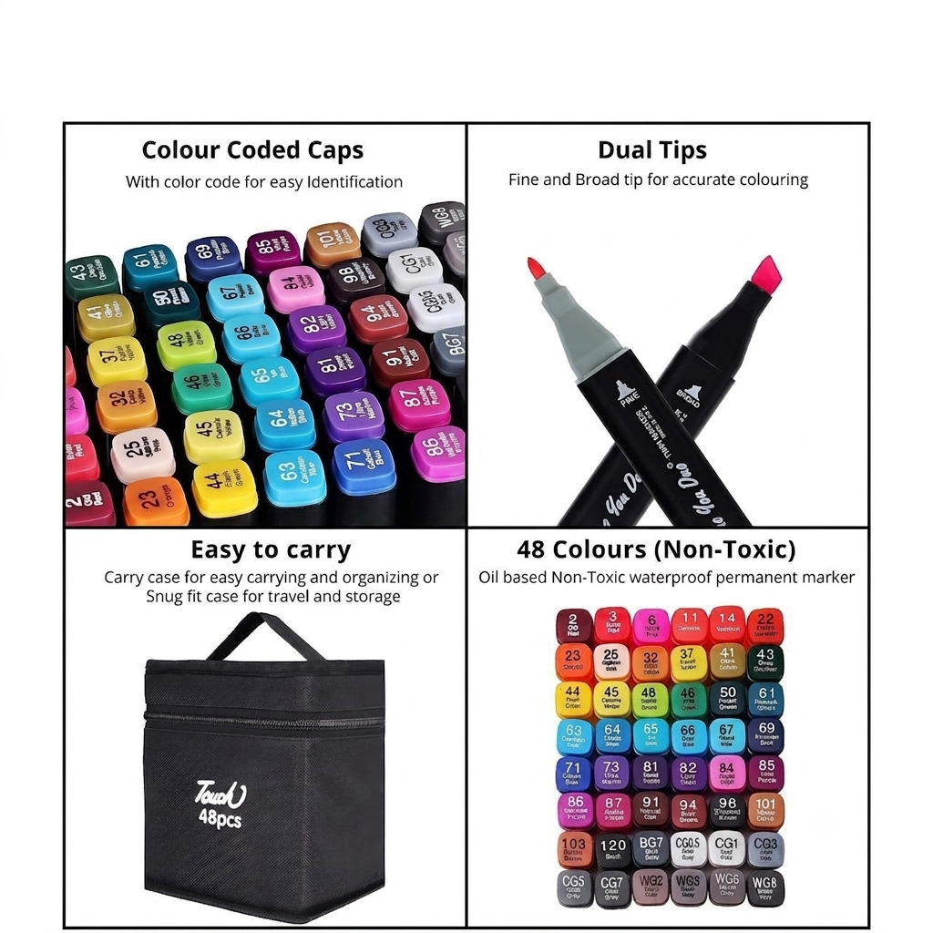 Touch Dual-Tip Marker Pens Set with Zippered Canvas Carrying Case