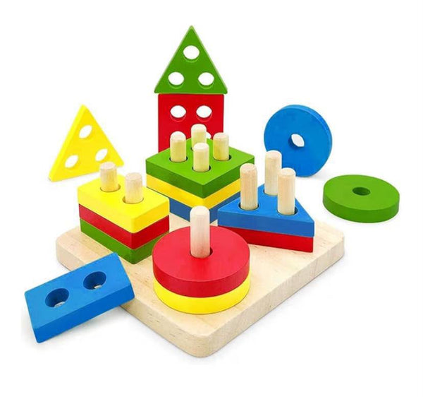 Column Wooden Geometric Shape Sorter & Stacker Puzzle