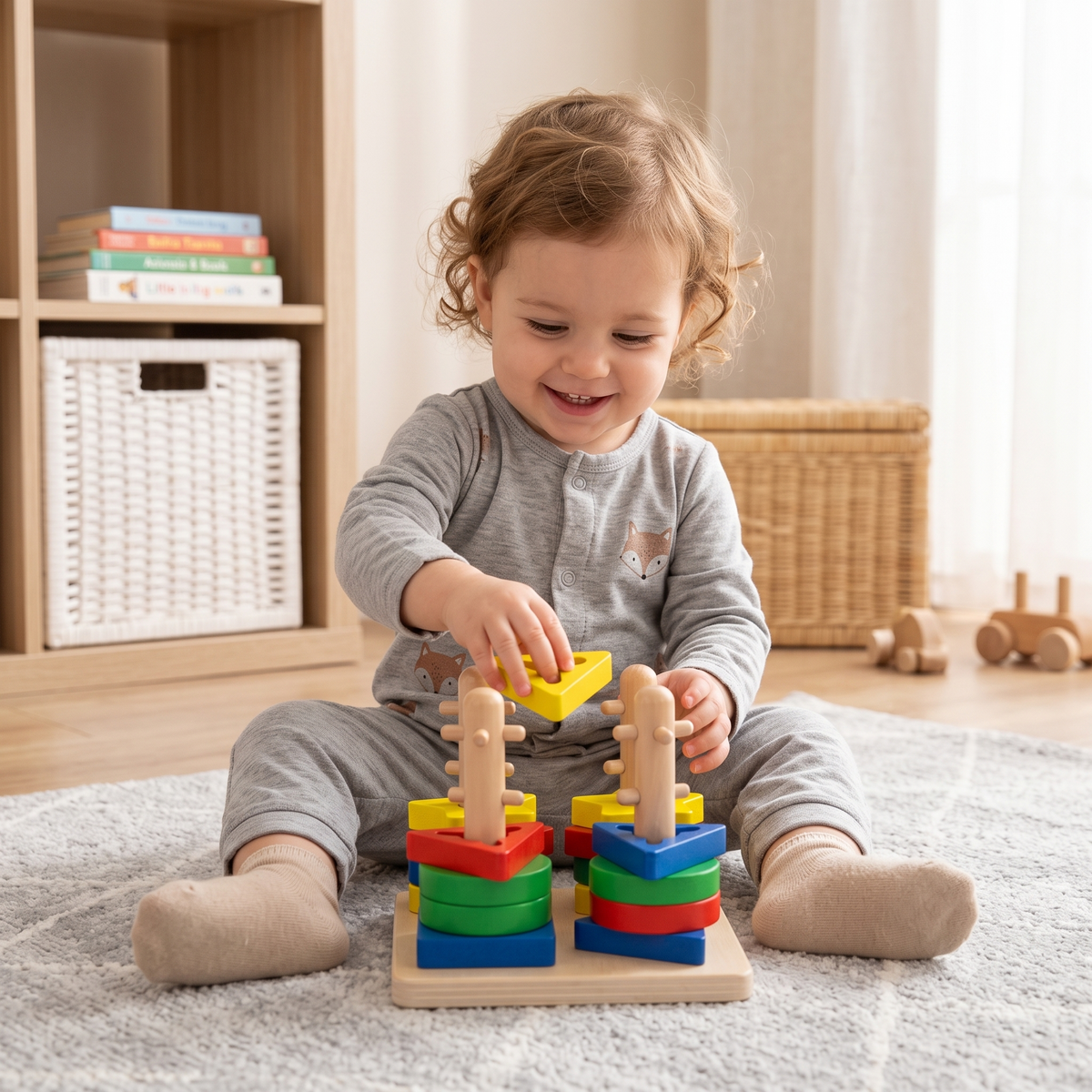 4-in-1 Wooden Geometric Twist & Sort Column Stacker