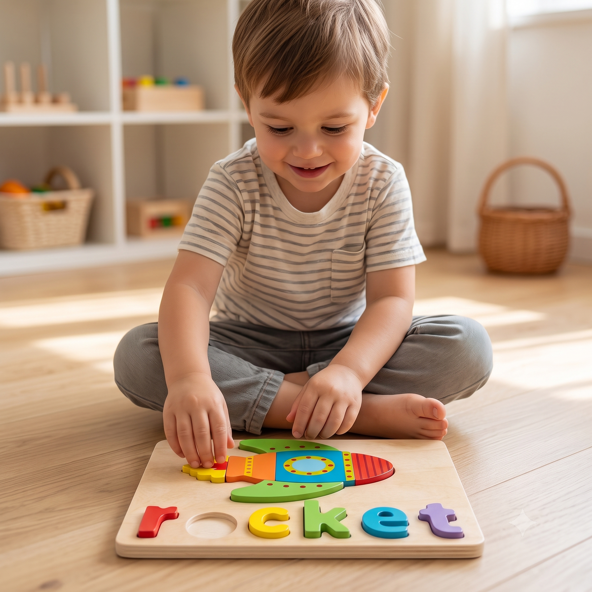Wooden Rocket & Word Spelling Puzzle