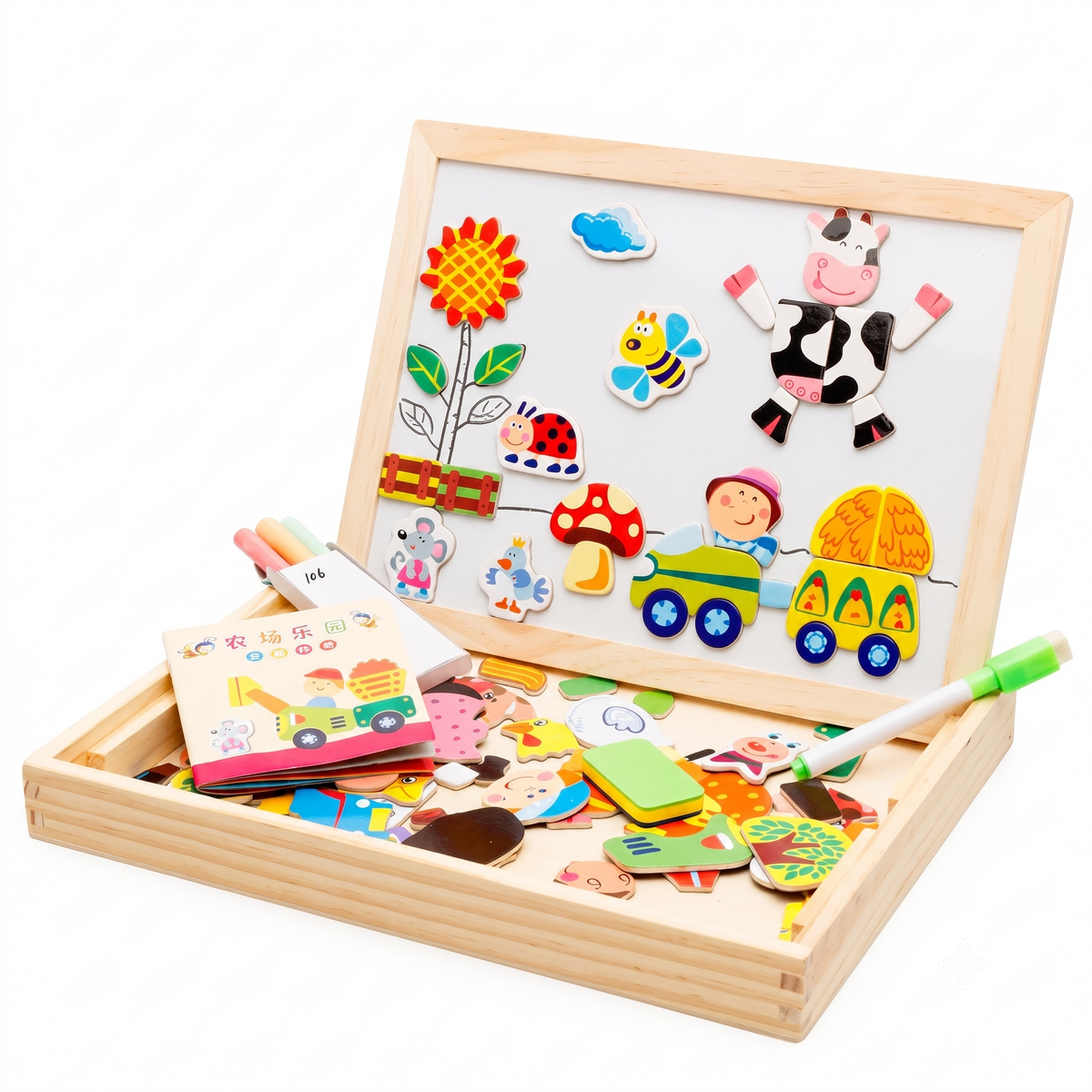 Wooden Magnetic Animal Puzzle Board with Drawing Set