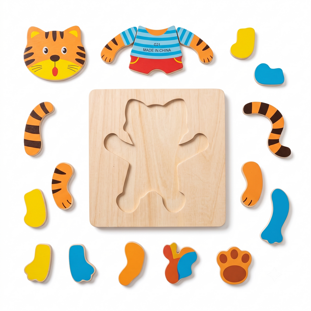 Wooden Cute Cat Character Inset Puzzle