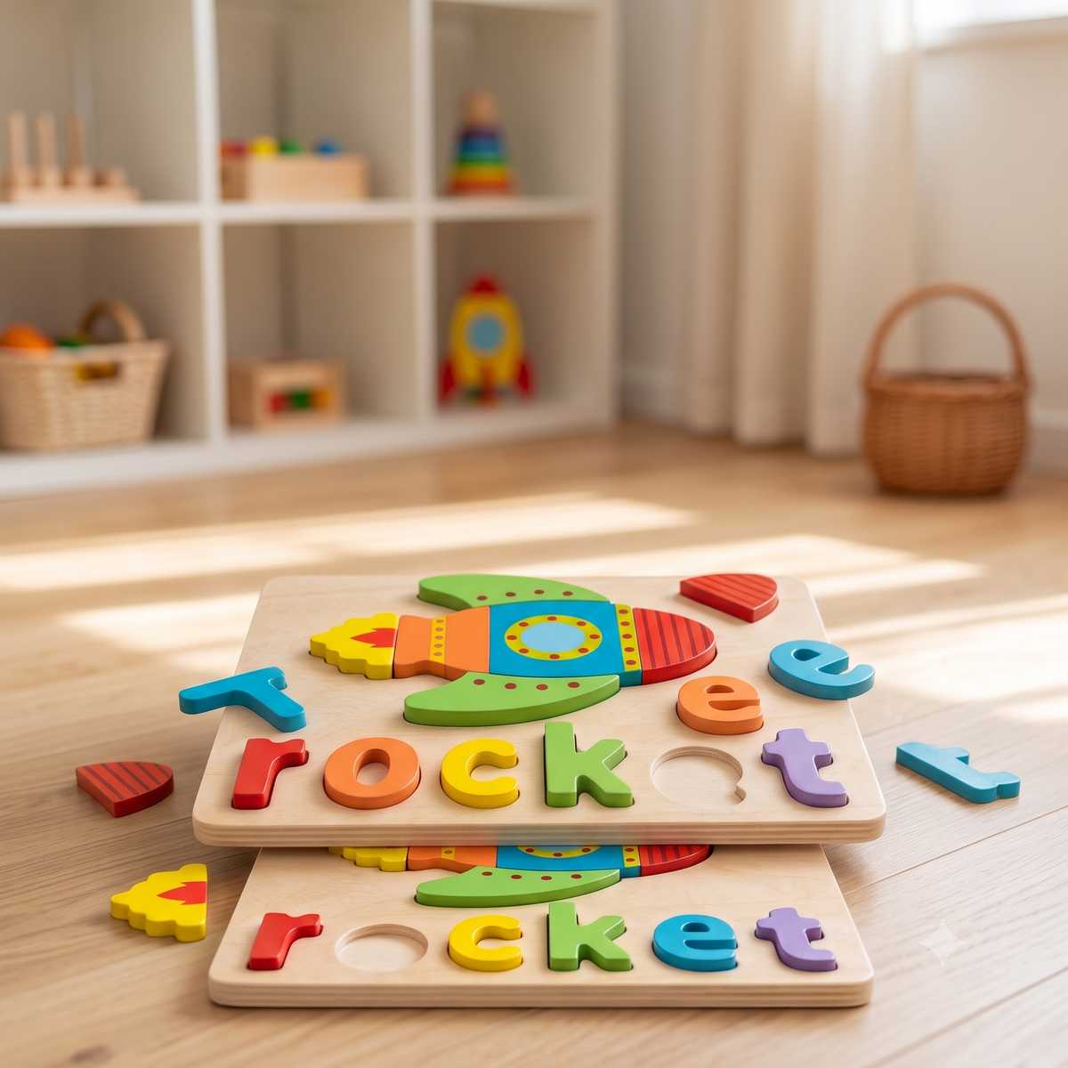 Wooden Rocket & Word Spelling Puzzle