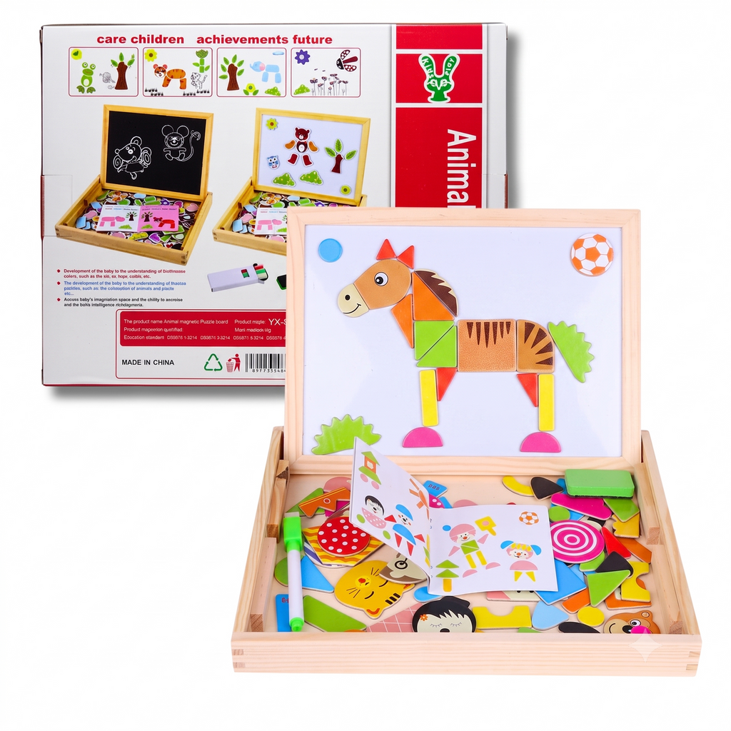 Wooden Magnetic Animal Puzzle Board with Drawing Set