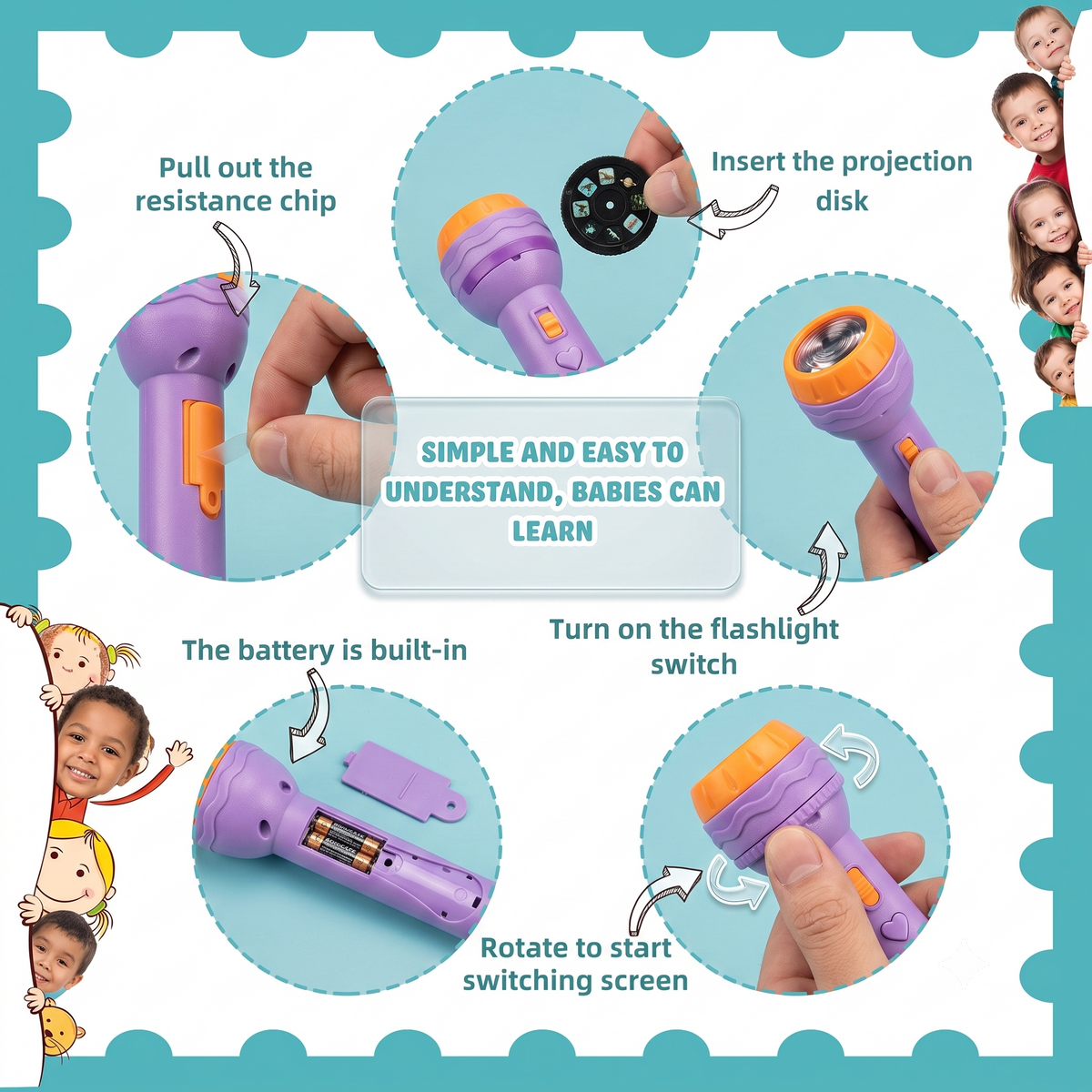 Kids Projection Flashlight with Slide Discs